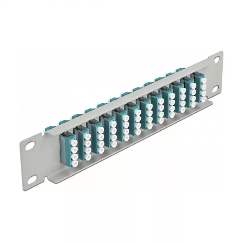 Fiber Optic Patch Panel DeLOCK 10 inch 12 Port LC Quad Aqua 1U szary