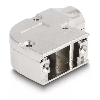 Osłona kabla DELOCK obudowa D-Sub dla złącza 9-pinowego męskiego/żeńskiego z metalowym uchwytem kątowym 90°, srebrna, 33×47×16 mm