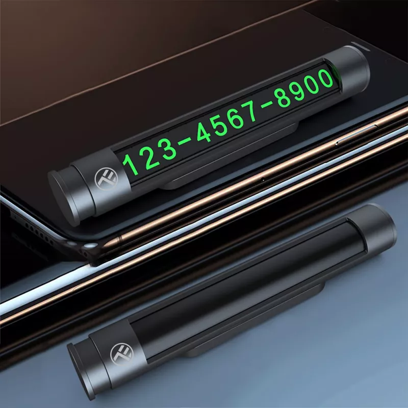 Tymczasowa karta parkingowa Tellur TLL171251 — metaliczna czerń, wyświetla dwa numery telefonu