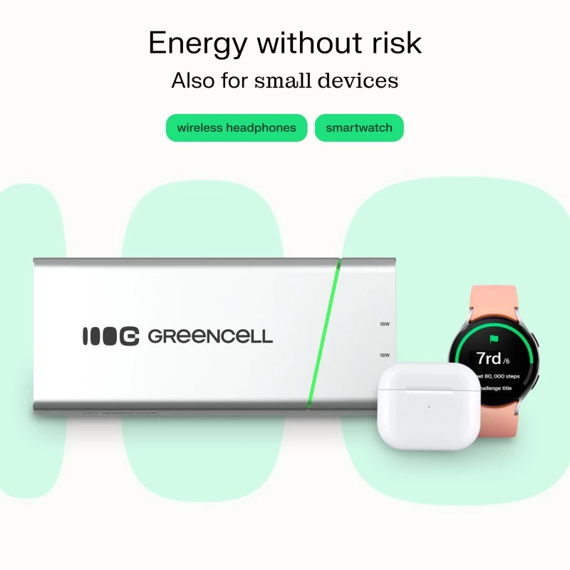 Przenośny akumulator zielony Cell BPLGC20P 20800 mAh litowo-jonowy, USB-C PD 65W, 2x USB-C + 1x USB-A, aluminiowa obudowa