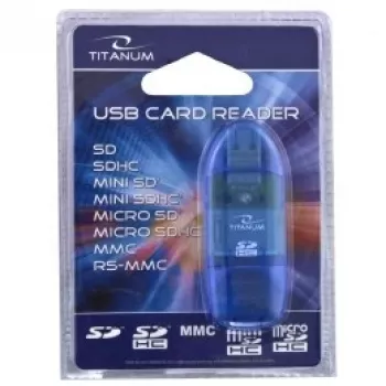 Czytnik kart Titanum TA101B USB 2.0, niebieski — obsługuje formaty MicroSD, SD/SDHC, MMC, MS, 480 Mbit/s