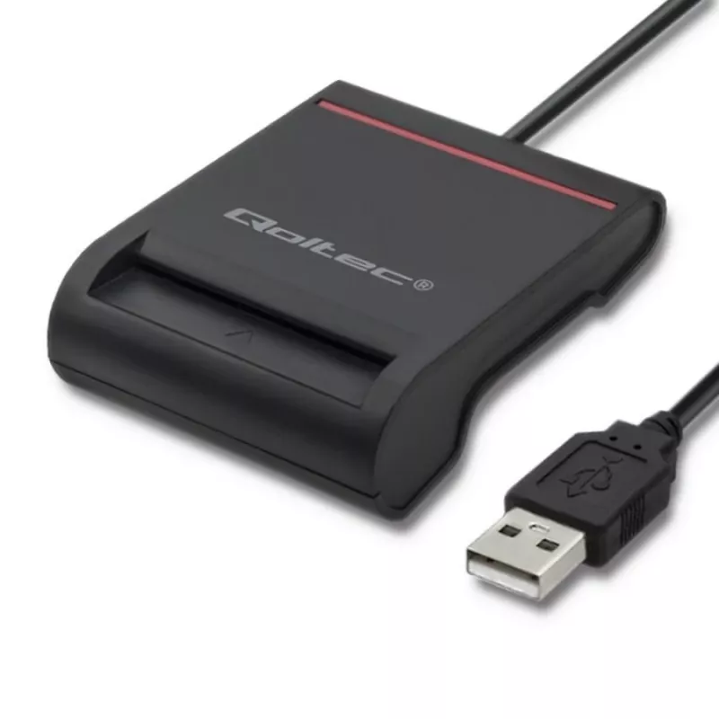 Czytnik kart ID QOLTEC Smart chip — USB, czarny, 84,5×65×16 mm, 63 g
