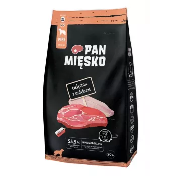 Sucha karma dla psa Pan Miesko Veal with Turkey XS 20 kg — dla dorosłych małych ras, 30% białka, 20% tłuszczu