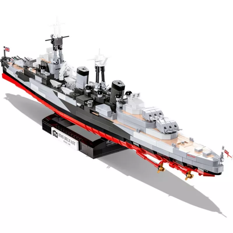 Klocki konstrukcyjne Cobi HMS Belfast model w skali 1:300 COBI-4844, zestaw do zbudowania historycznego lekkiego krążownika Royal Navy do ekspozycji