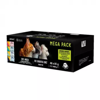 Saszetki z mokrą karmą dla kota PetRepublic zestaw różnorodny 48 x 85 g — mieszane mięso i ryby w sosie (kurczak, indyk, jagnięcina, łosoś, tuńczyk)