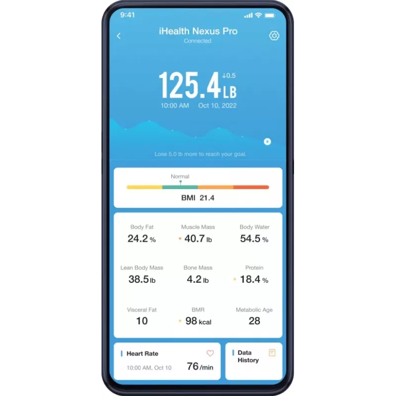 Waga analityczna iHEALTH Nexus Pro HS2SPRO — bezprzewodowa, maks. obciążenie 181 kg, pomiar BMI, czarna