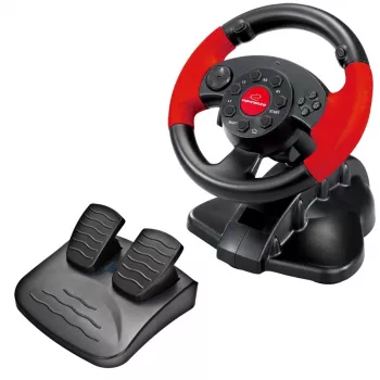 Kierownica do gier ESPERANZA EG103 — PC/PS2/PS3, 13 przycisków, wibracje, akcelerometr, czarno-czerwona