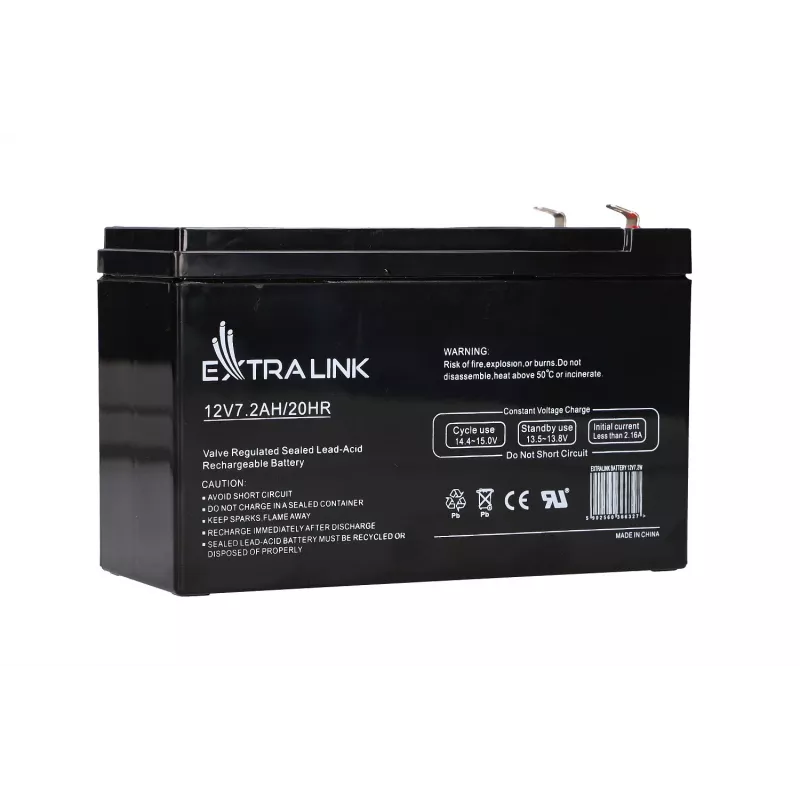 UPS battery Extralink AGM 12V 7.2Ah (7Ah) Sealed Lead Acid VRLA, maintenance-free, Czarny