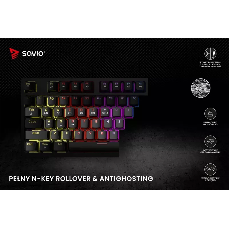 Savio Phenix SAVGK-RED Klawiatura Gaming USB RF Wireless Bluetooth QWERTY