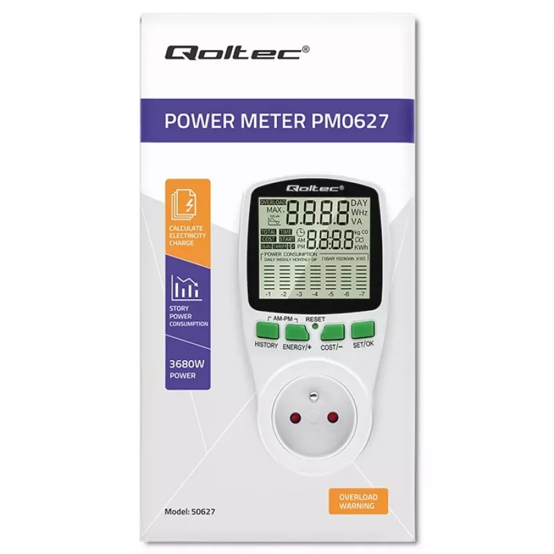 Miernik mocy QOLTEC PM0627 3680W z historią — QOLTEC PM0627 3680W