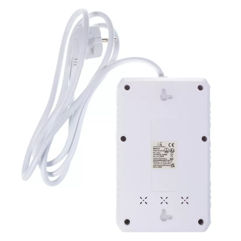 Listwa zasilająca MACLEAN MCE392 W — 4 gniazda F, 3×USB A, 110–240V, maks. 2.1A, 2500W, kabel 1,5 m, biała