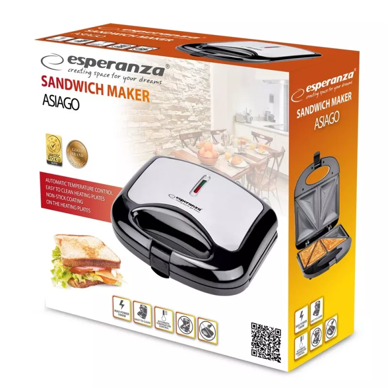 Opiekacz do kanapek Esperanza ASIAGO 1000 W Czarny, Biały