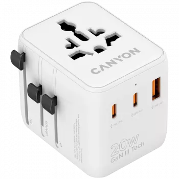Adapter podróżny CANYON OnTour 20 EU/UK/US/AUS 20W Biały