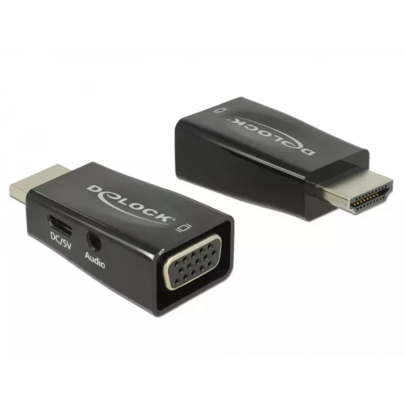 Adapter przejściówka DeLOCK 65901 HDMI A na VGA i audio 3,5 mm czarny