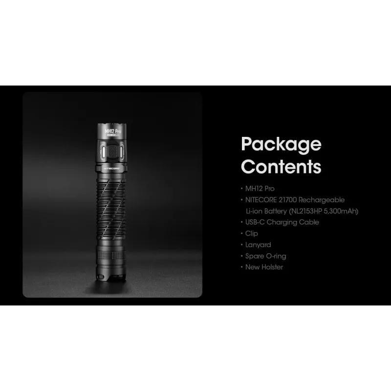 Latarka ręczna Nitecore MH12 Pro Czarna LED 3300 lm USB-ładowalna 5300 mAh, aluminium, 138,5 mm, 81,5 g, wodoodporna 2 m