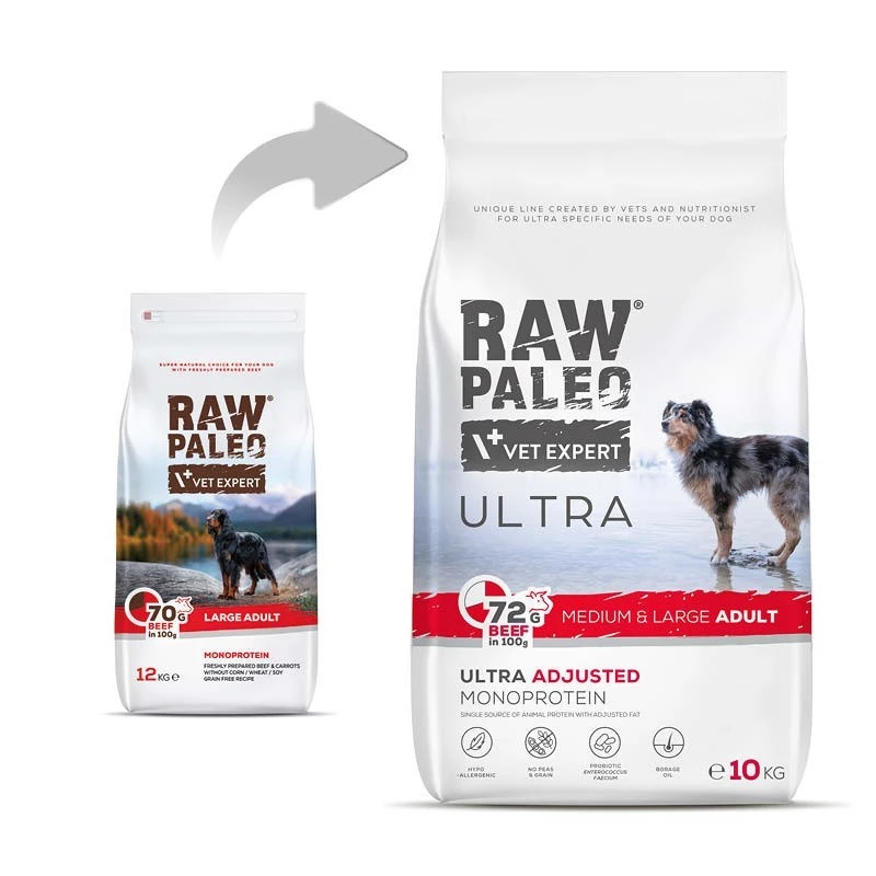 RAW PALEO Ultra Medium&Large Adult Beef - sucha karma dla psa - 10 kg