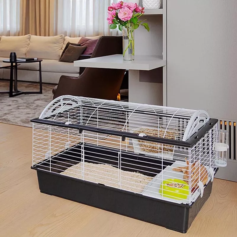 Klatka FERPLAST Casita 100 dla królików i świnek morskich, metal/tworzywo sztuczne, 960×570×560 mm, taupe/biały