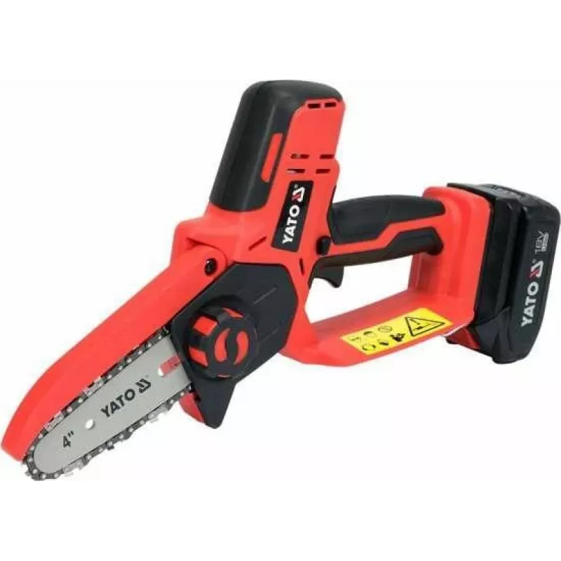 Pilarka łańcuchowa akumulatorowa YATO YT-828135 — 18V Li-Ion 2Ah, prowadnica 10 cm, 3200 obr./min, prędkość łańcucha 4,8 m/s, 26 ogniw