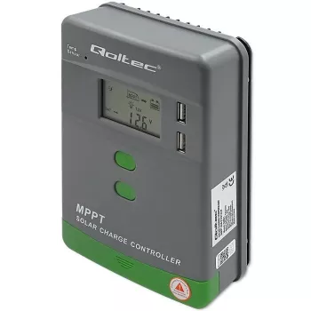 Qoltec, regulator ładowania MPPT z czujnikiem temperatury 20A 12V/24V Wyświetlacz LCD 2 x USB