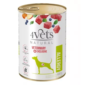 Mokra karma dla psów 4vets Natural Allergy Lamb 400 g — hipoalergiczny pasztet dla dorosłych psów, bez glutenu i laktozy