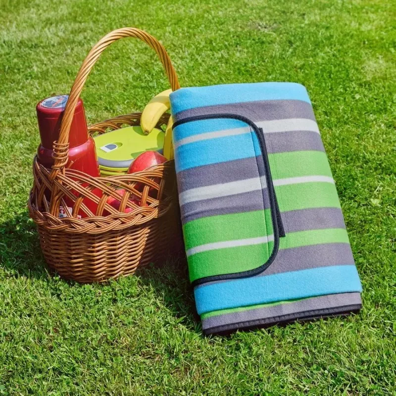 Koc piknikowy PROMIS KP200PZ, zielone paski, 200 x 150 cm