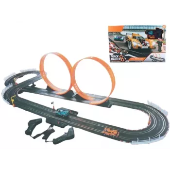 Mechaniczny tor wyścigowy Madej Racetrack z dwiema pętlami, przenośny zestaw torów z pętlą