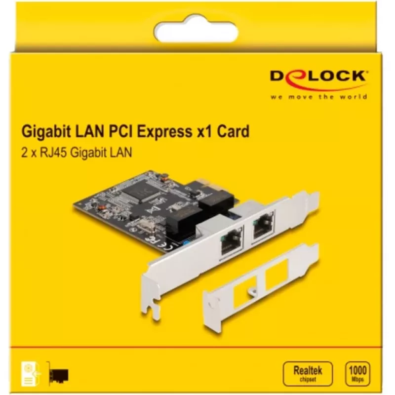 Karta Delock PCI Express x1 na 2 x RJ45 Gigabit LAN RTL8111 (88615)