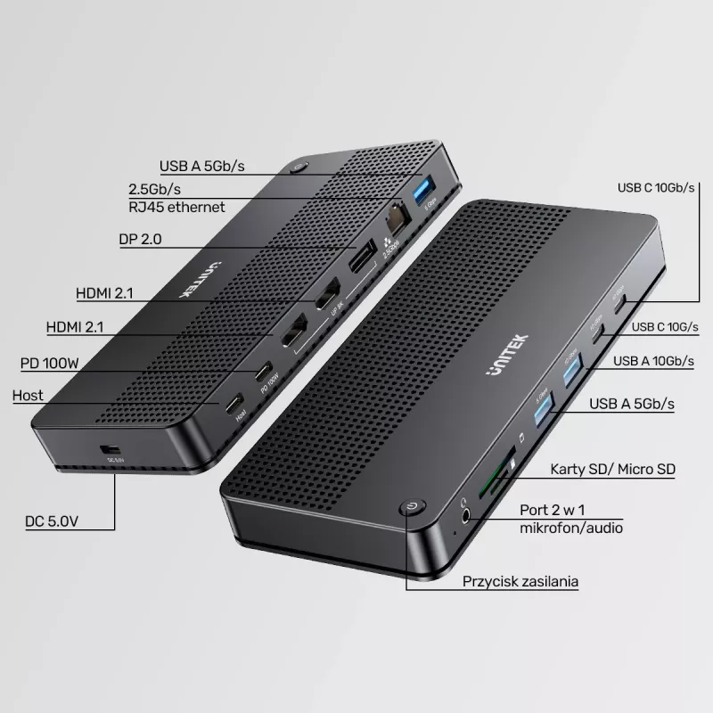 Stacja dokująca UNITEK D1104A01 USB4 przewodowa 100W Power Delivery