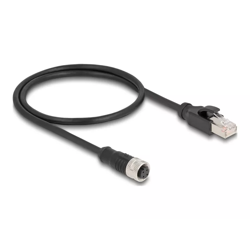 adapter kablowya DeLOCK M12 z kodowaniem D, 4-stykowe gniazdo żeńskie na wtyk RJ45 męski, 50 cm