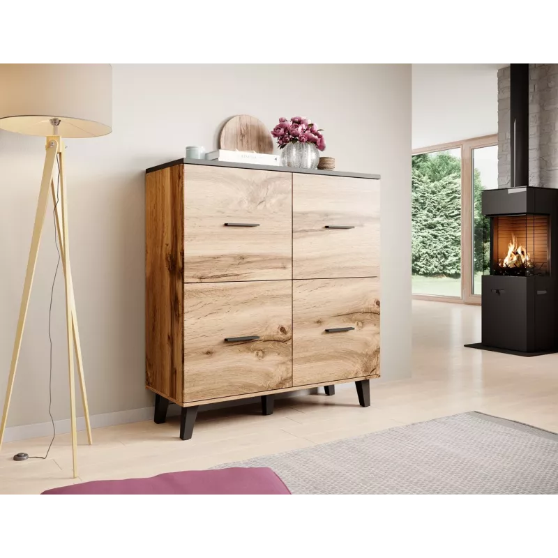 Cama sideboard LOTTA 110 4D wotan oak + mat Czarny