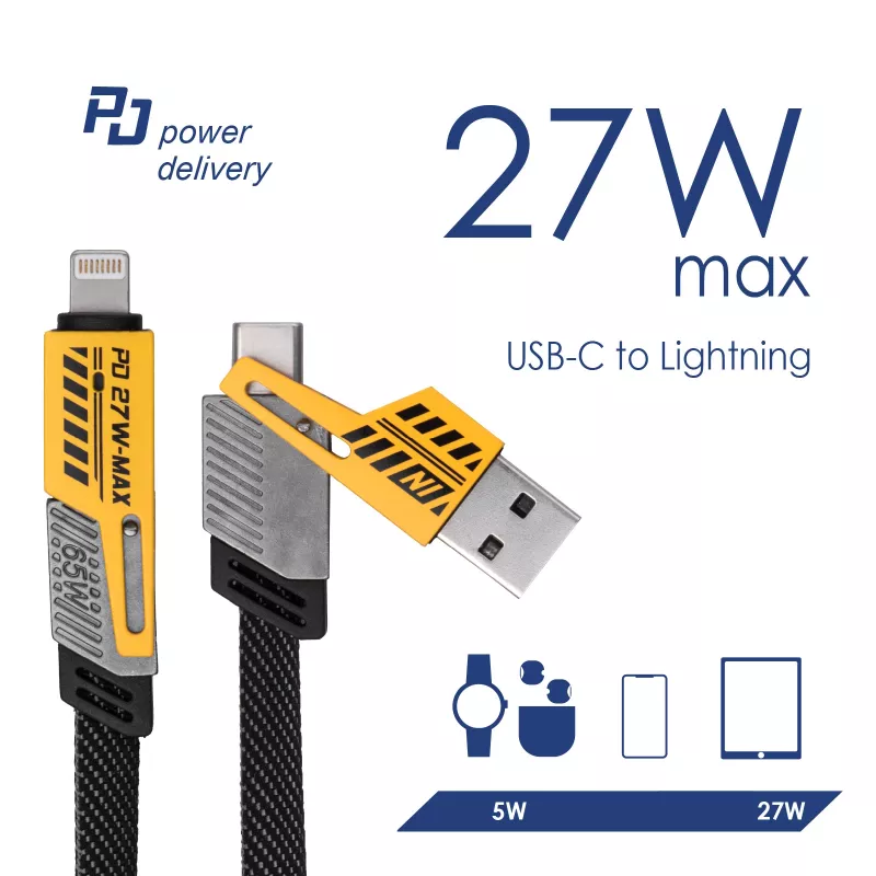 Kabel 4w1 w oplocie Akyga AK-USB-57 USB-A/USB-C – USB-C/Lightning, USB 2.0, 65 W, 1 m, szary