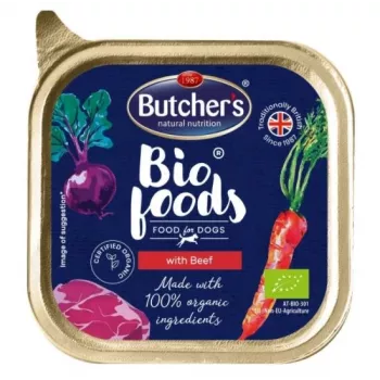 Mokra karma dla psów butcher's BUTCHER'S Bio Foods z wołowiną i cielęciną 150 g, bezzbożowa, psy dorosłe, 11% białka, 5% tłuszczu