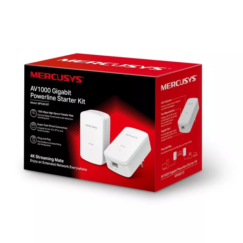 Mercusys | AV1000 Gigabit Powerline Starter Kit | MP500 KIT | 1000 Mbit/s | Porty Ethernet LAN (RJ-45) 1