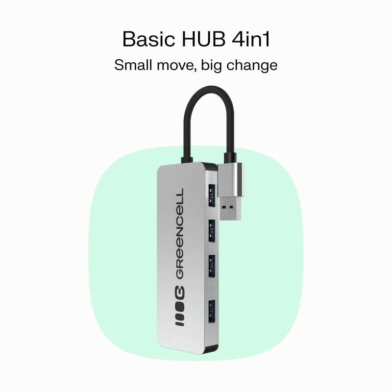 Hub USB zielony Cell HUB-GC-A4A — 4-portowy hub USB-A 3.0