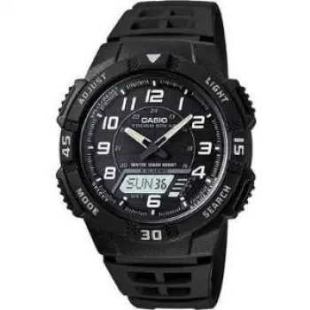 Zegarek na rękę CASIO AQ-S800W-1BVEF — 42-milimetrowa czarna koperta z żywicy, hybrydowy wyświetlacz analogowo-cyfrowy zasilany energią słoneczną