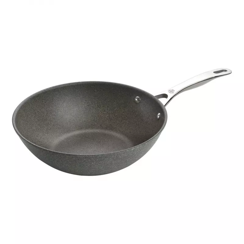 Wok/patelnia do stir-fry Ballarini 75002-815-0 okrągła antracytowa 30 cm, aluminium, 6-warstwowa powłoka nieprzywierająca granit/tytan