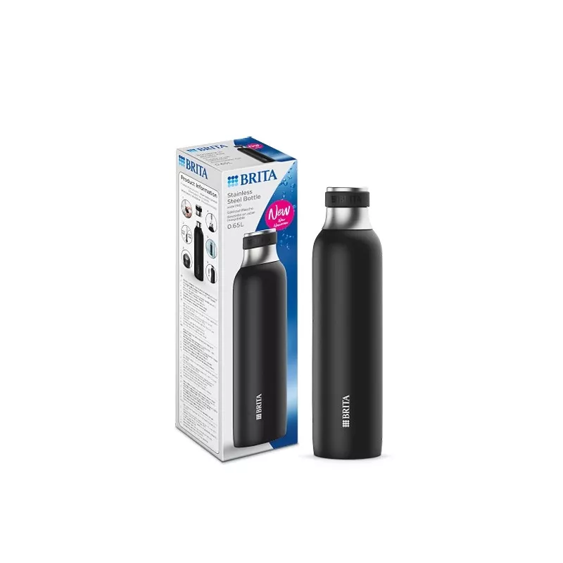 Butelka do gazowania BRITA 650 ml, stal nierdzewna, czarna, można myć w zmywarce