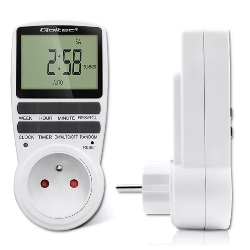 Elektroniczny timer QOLTEC PC0628 z wyświetlaczem LCD, odliczanie 24-godzinne