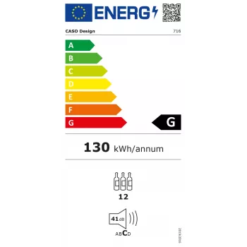Caso | Chłodziarka do wina | WineExclusive 12 | Klasa efektywności energetycznej G | Pojemność na butelki 12 | Typ chłodzenia Technologia sprężarkowa | Czarny
