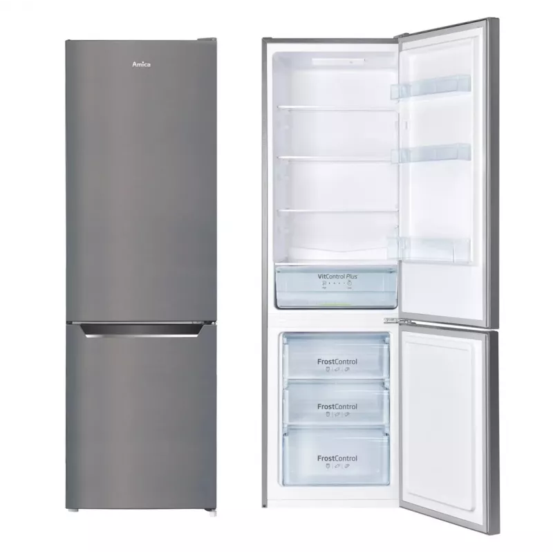 Lodówko-zamrażarka AMICA FK2525.4UNTX(E) wolnostojąca 250 l, srebrna, zamrażarka dolna, R600a