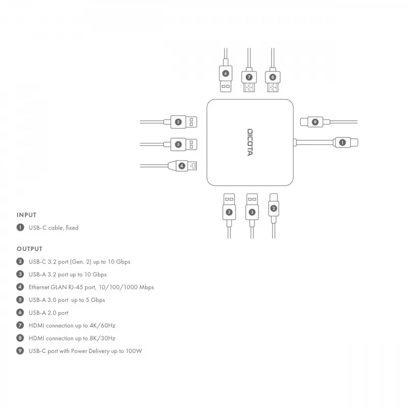 DICOTA D32057 USB Type-C Hub 10000 Mbit/s Srebrny