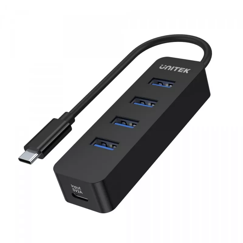 Hub USB Unitek uHUB Q4 — 4-portowy hub USB 3.2 Gen 1 (Type-A), host USB-C, 5 Gbit/s, 10 W, czarny