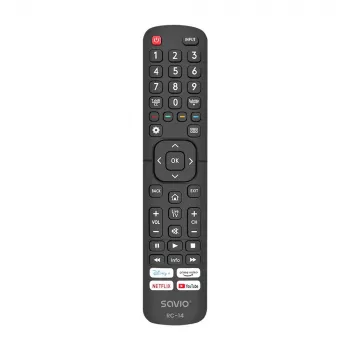Uniwersalny pilot zdalnego sterowania SAVIO RC-14 do telewizora Hisense Smart TV, bezprzewodowy IR, obsługuje 14 urządzeń, zasięg do 10 m, czarny