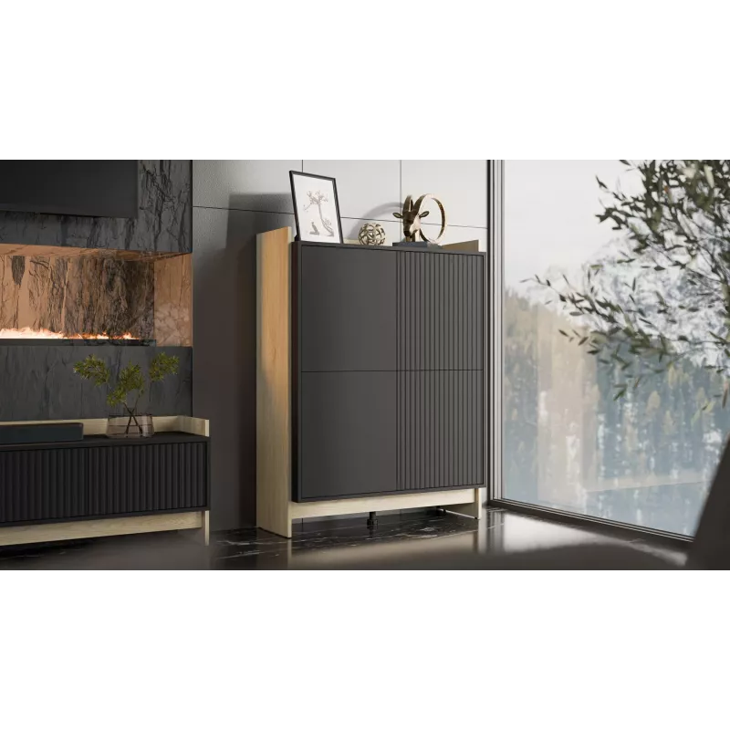 Cama PORTO komoda 100x38x130 dąb/czarny