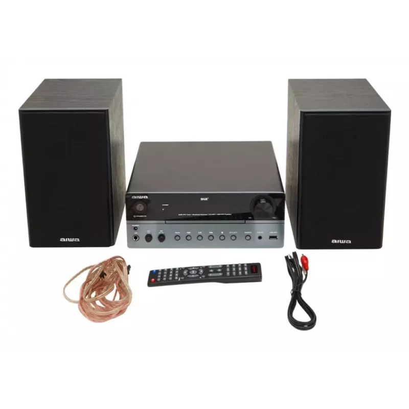 Domowy system audio mikro Aiwa MSBTU-700DAB — 25 W RMS, DAB+/FM, Bluetooth 10 m, CD w tacce, wyświetlacz LED, czarny/arktyczny niebieski