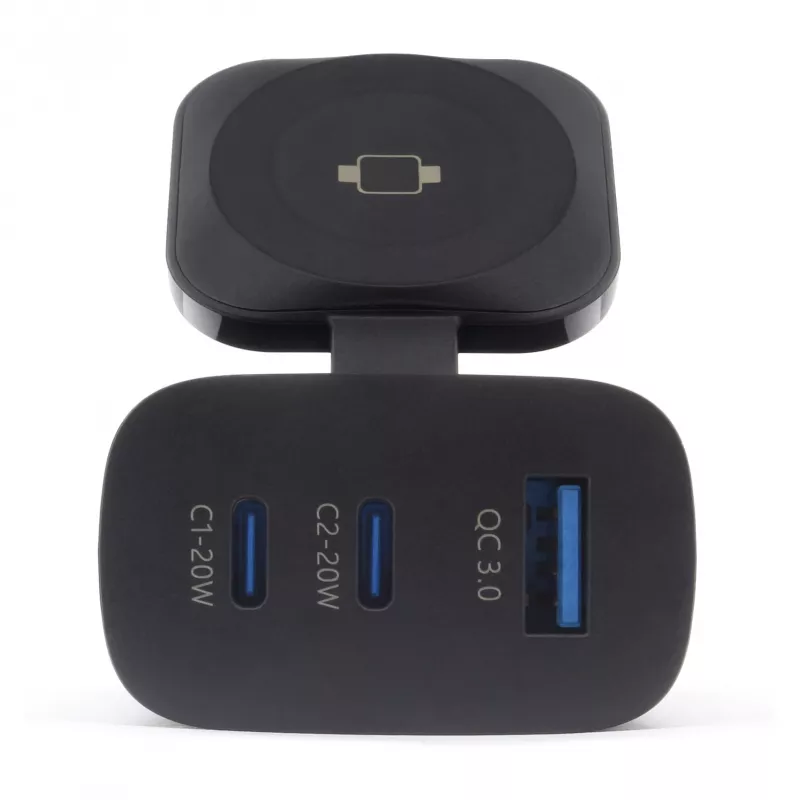 RealPower 450476 ładowarka do urządzeń mobilnych Powerbank, Smartwatch, Tablet Czarna AC Ładowanie bezprzewodowe Szybkie ładowanie Do użytku wewnętrznego