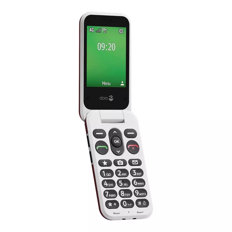 Doro Leva E22 Feature Phone z klapką, 2,8 cala (7,11 cm) Wyświetlacz, Single SIM, 0,3 MP kamera, 1150 mAh, 127,8 g, Czerwony/Biały