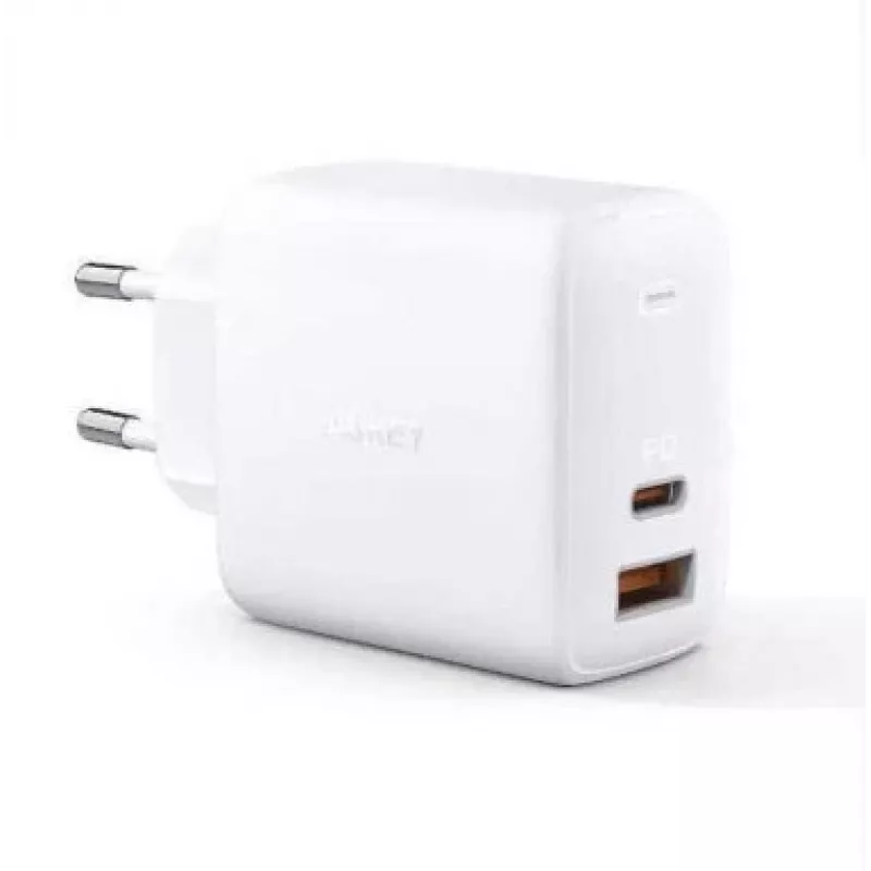 Ładowarka ścienna Aukey PA-B3 biała GaN 65W USB-C / USB-A szybka ładowarka
