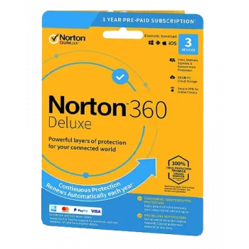 Norton 360 Deluxe | 3 urządzenia | 1 rok | 25 Gb pamięci w chmurze | EU
