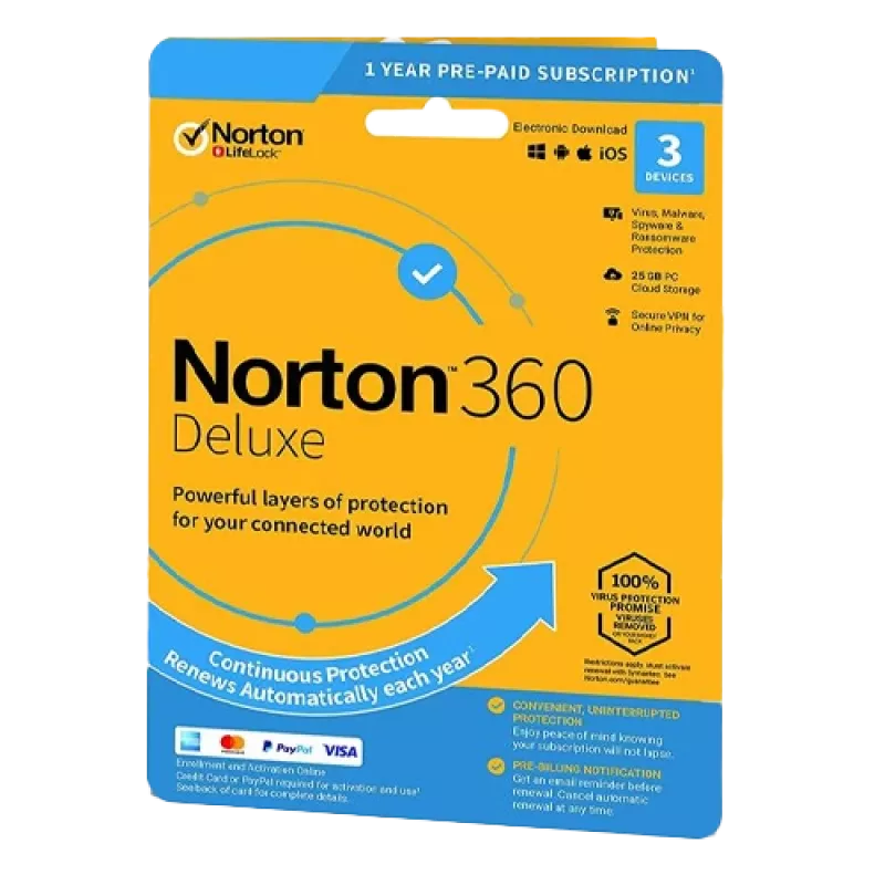 Norton 360 Deluxe | 3 urządzenia | 1 rok | 25 Gb pamięci w chmurze | EU